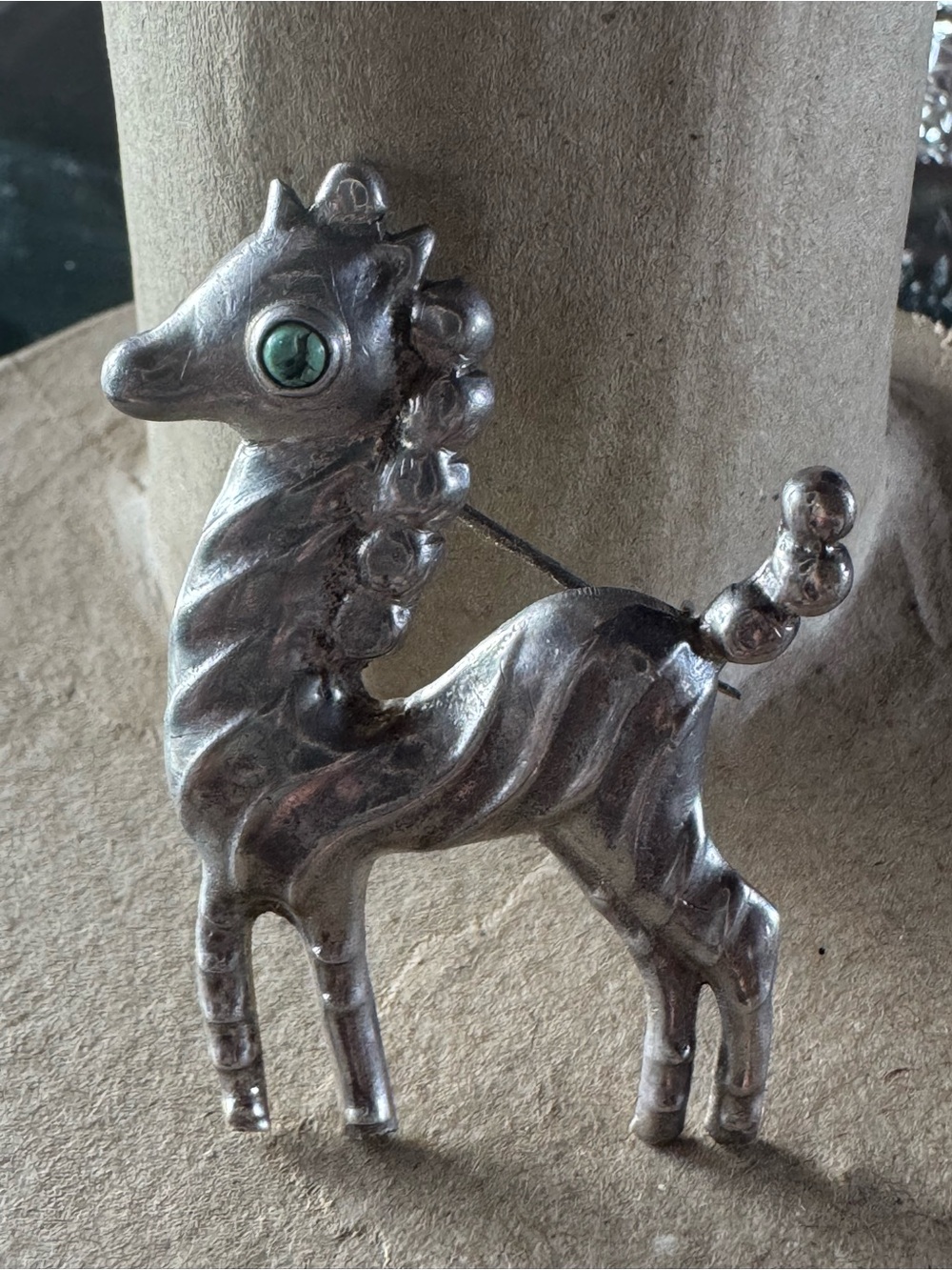 Vintage 1930s Sterling Silver Horse Zebra Pin Large Native American Signed!